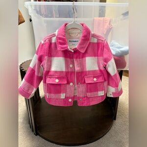 Old Navy Kids Pink and White Plaid Jean Jacket